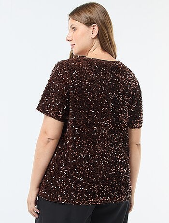 T-shirt con paillettes all-over e maniche corte