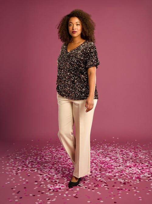 T-shirt con paillettes all-over maniche corte - Kiabi