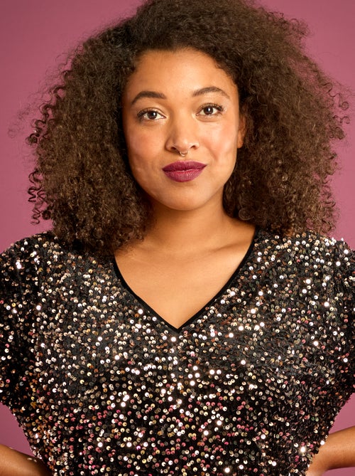 T-shirt con paillettes all-over maniche corte - Kiabi