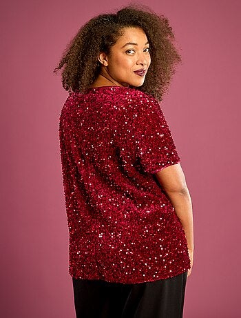 T-shirt con paillettes all-over maniche corte