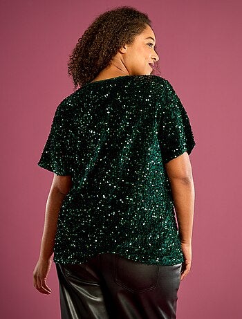T-shirt con paillettes all-over maniche corte
