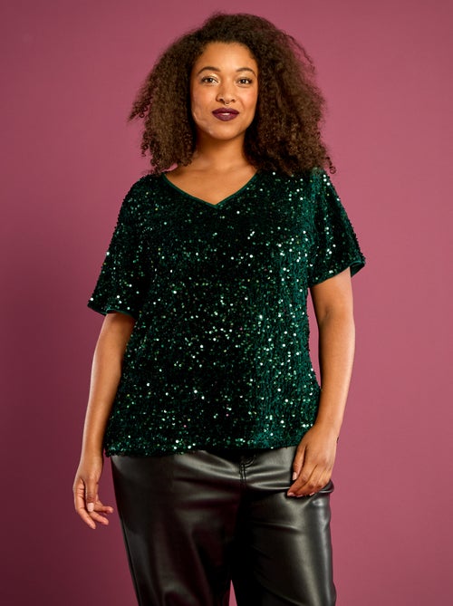 T-shirt con paillettes all-over maniche corte - Kiabi