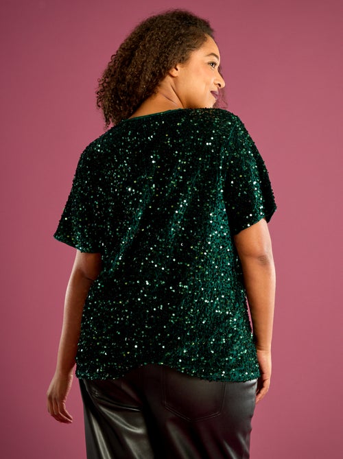 T-shirt con paillettes all-over maniche corte - Kiabi