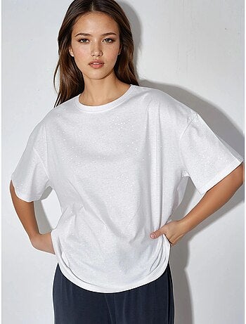 T-shirt con paillettes, girocollo e maniche corte busem