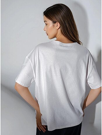 T-shirt con paillettes, girocollo e maniche corte busem