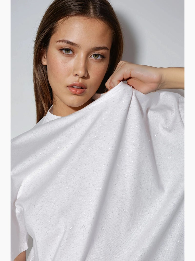 T-shirt con paillettes, girocollo e maniche corte busem Bianco - Kiabi