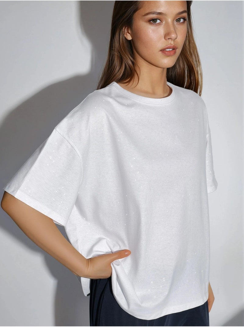 T-shirt con paillettes, girocollo e maniche corte busem Bianco - Kiabi