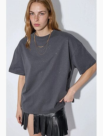 T-shirt con paillettes, girocollo e maniche corte busem