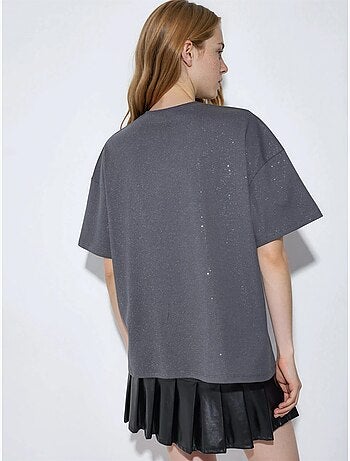 T-shirt con paillettes, girocollo e maniche corte busem