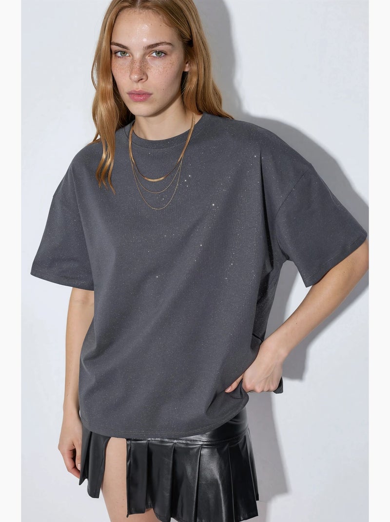 T-shirt con paillettes, girocollo e maniche corte busem Grigio scuro - Kiabi
