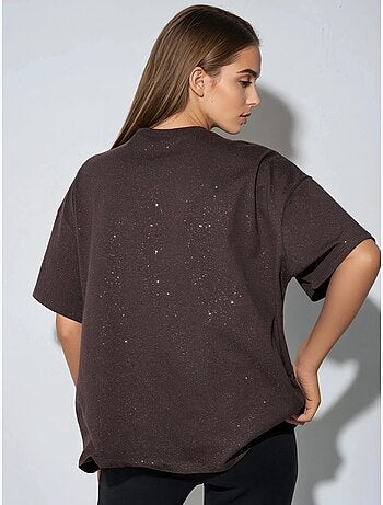 T-shirt con paillettes, girocollo e maniche corte busem