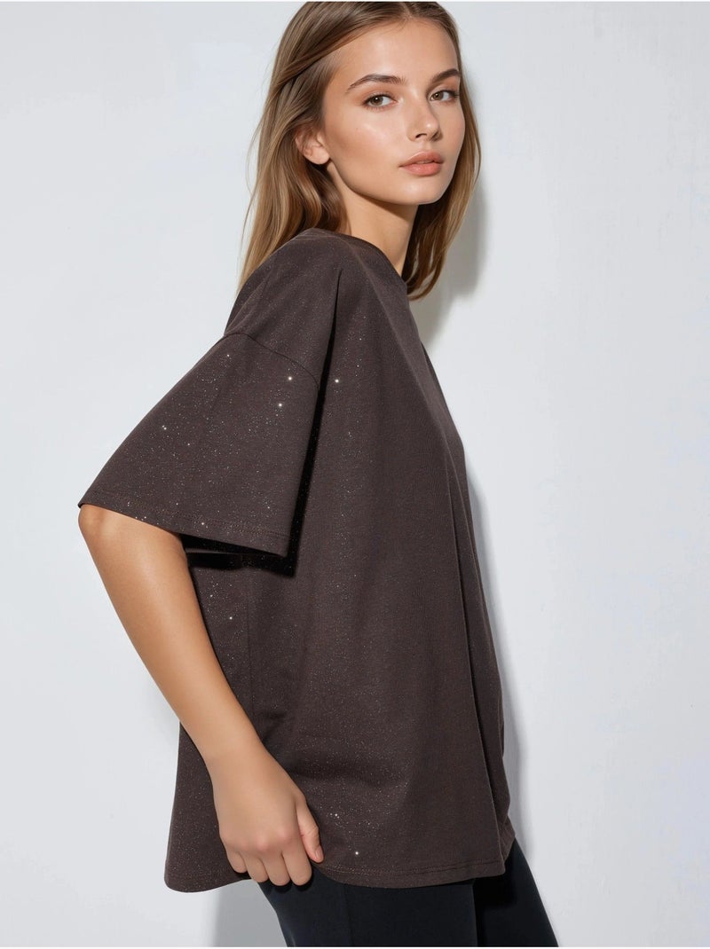 T-shirt con paillettes, girocollo e maniche corte busem Marrone scuro - Kiabi