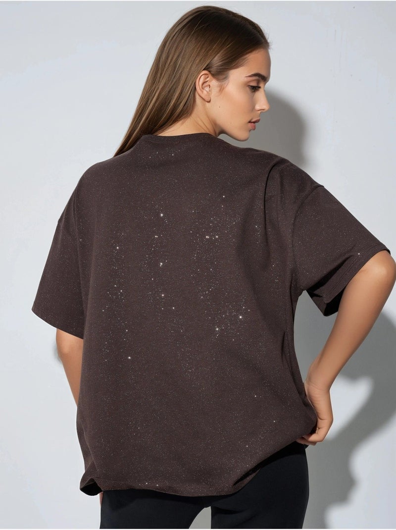 T-shirt con paillettes, girocollo e maniche corte busem Marrone scuro - Kiabi