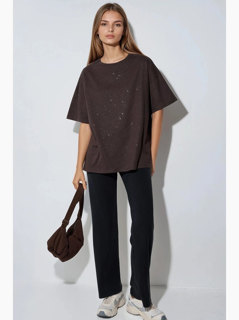 T-shirt con paillettes, girocollo e maniche corte busem Marrone scuro - Kiabi