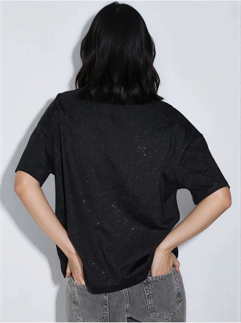 T-shirt con paillettes, girocollo e maniche corte busem Nero - Kiabi