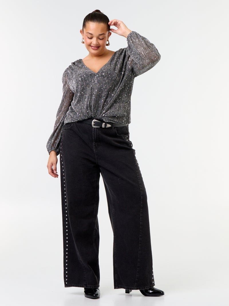T-shirt con paillettes Grigio - Kiabi