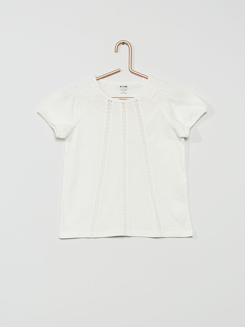 T-shirt con punto smock Bianco - Kiabi