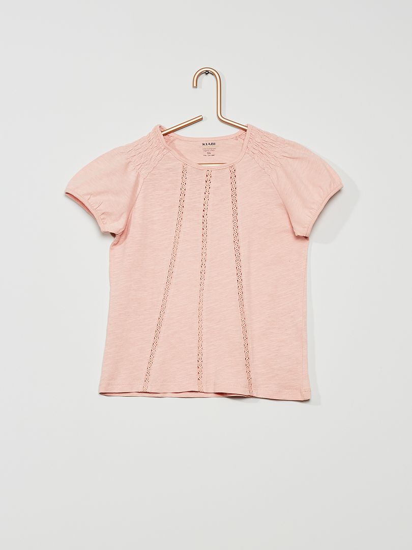 T-shirt con punto smock rosa - Kiabi