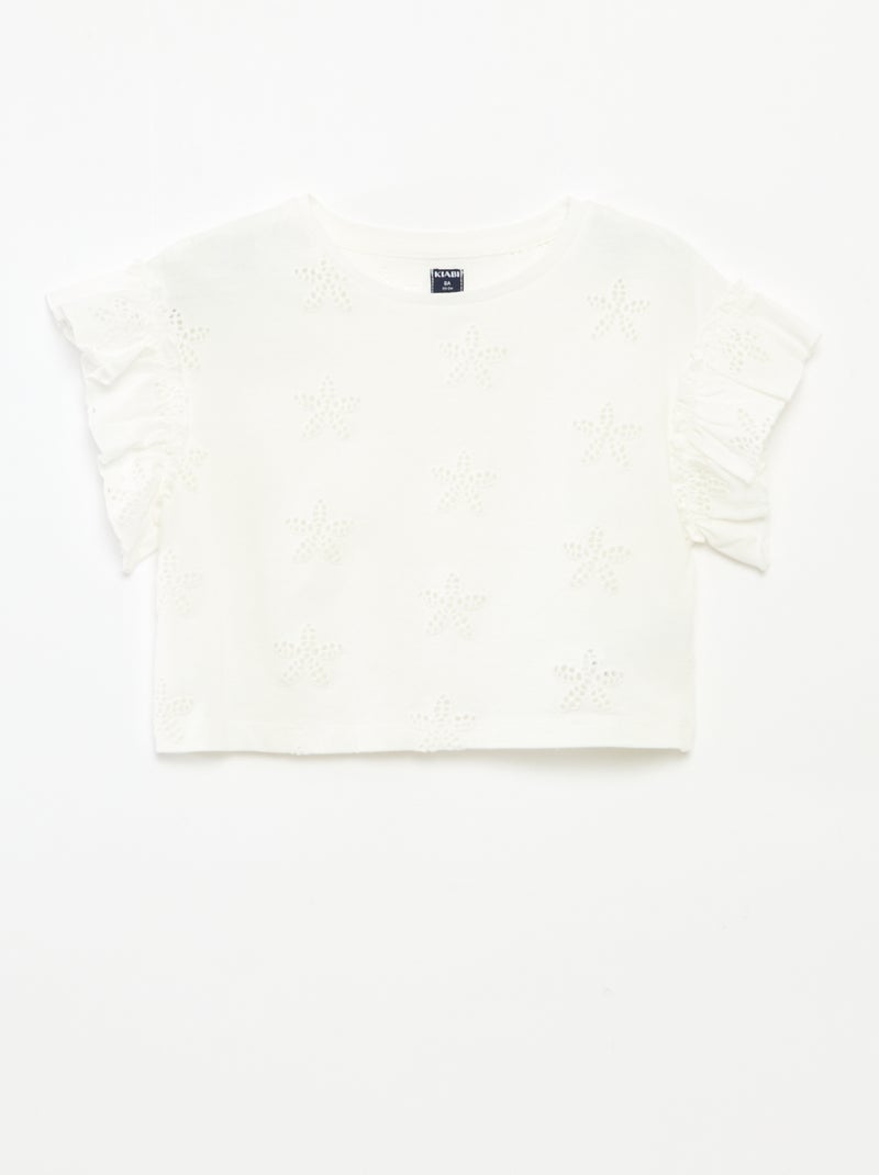 T-shirt con ricami a fiori Bianco - Kiabi