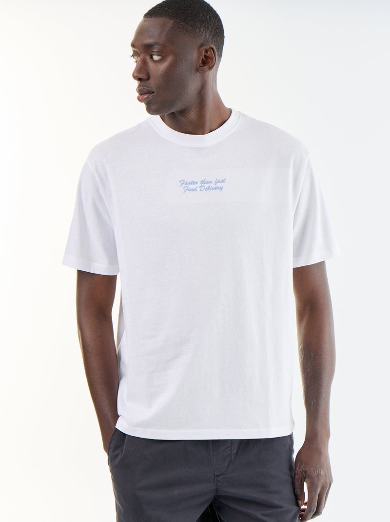 T-shirt con ricami a maniche corte Bianco - Kiabi