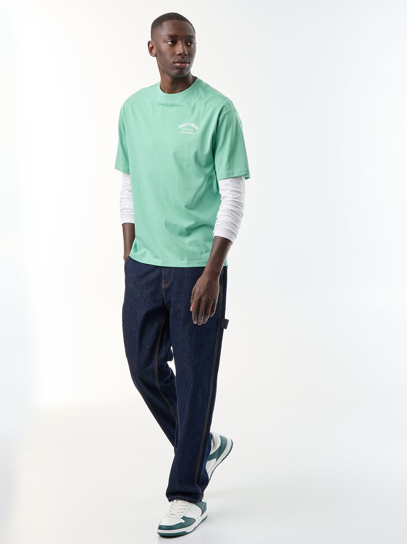 T-shirt con ricami a maniche corte Verde - Kiabi