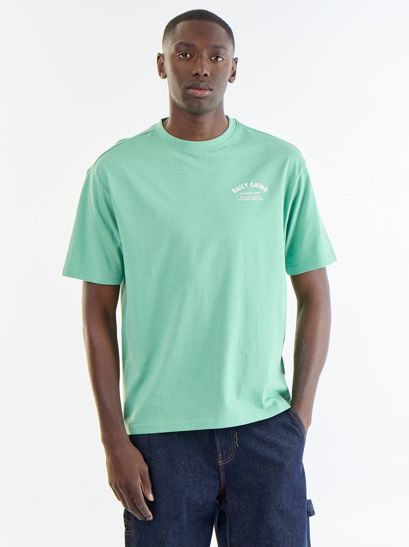 T-shirt con ricami a maniche corte Verde - Kiabi