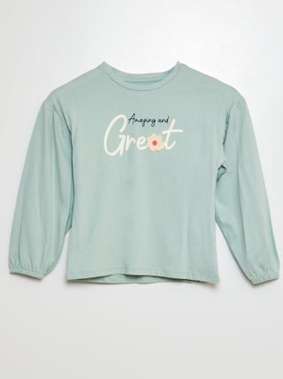 T-shirt con ricami e arricciature sul giromanica
