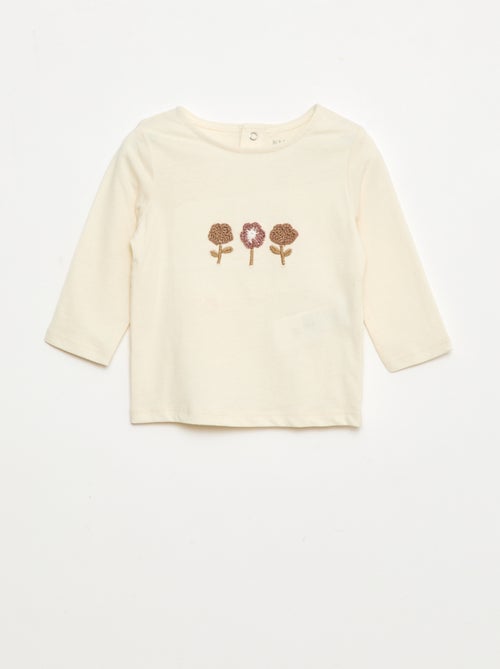 T-shirt con ricamo di fiori - Kiabi
