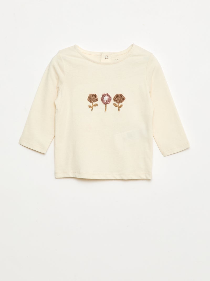 T-shirt con ricamo di fiori Bianco - Kiabi