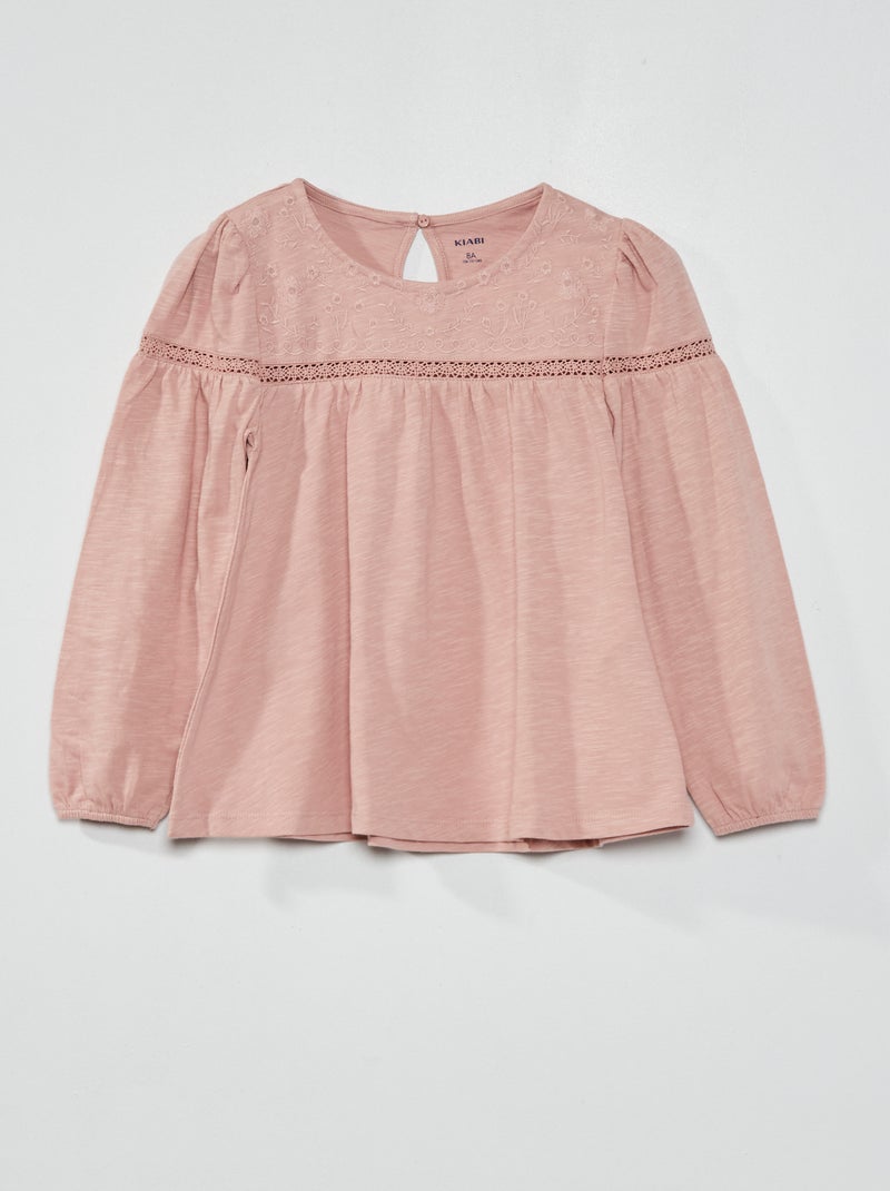 T-shirt con ricamo e pizzo fantasia ROSA - Kiabi