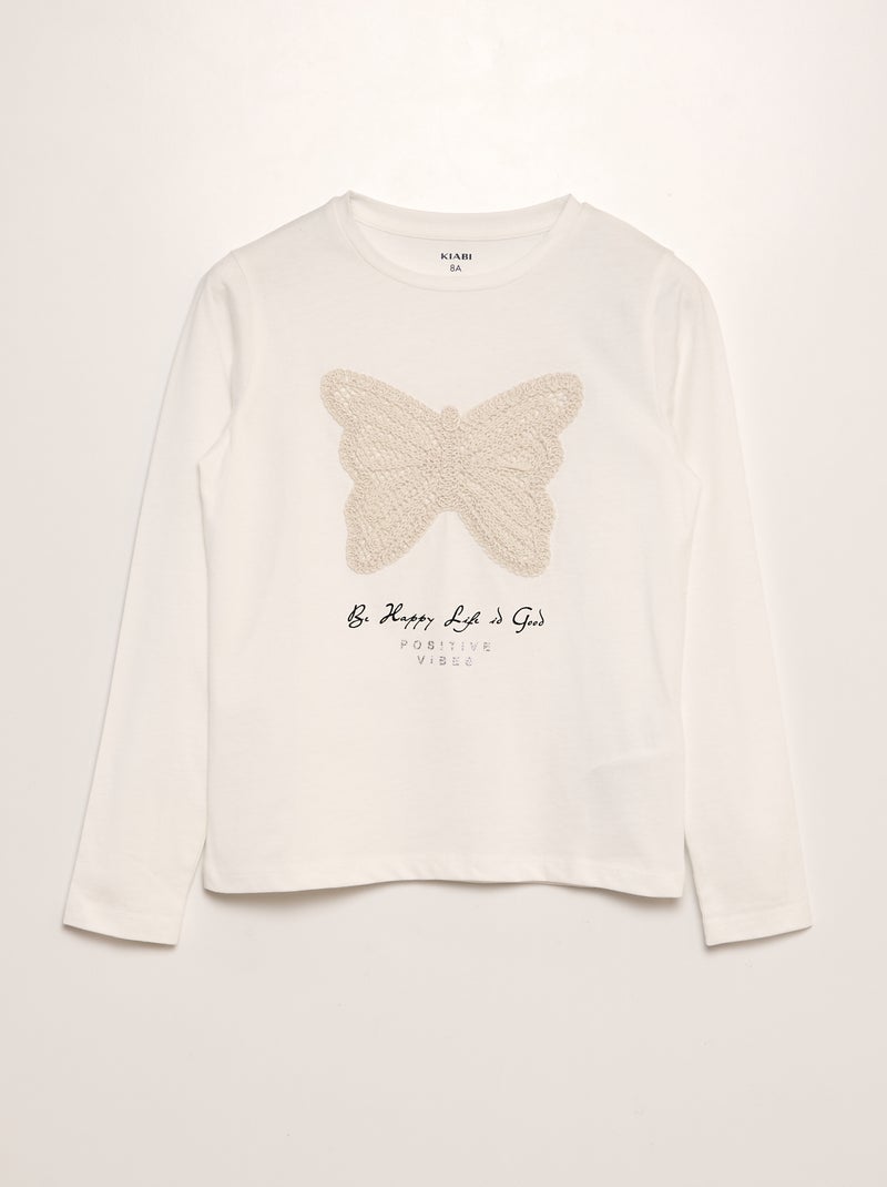 T-shirt con ricamo farfalla BIANCO - Kiabi