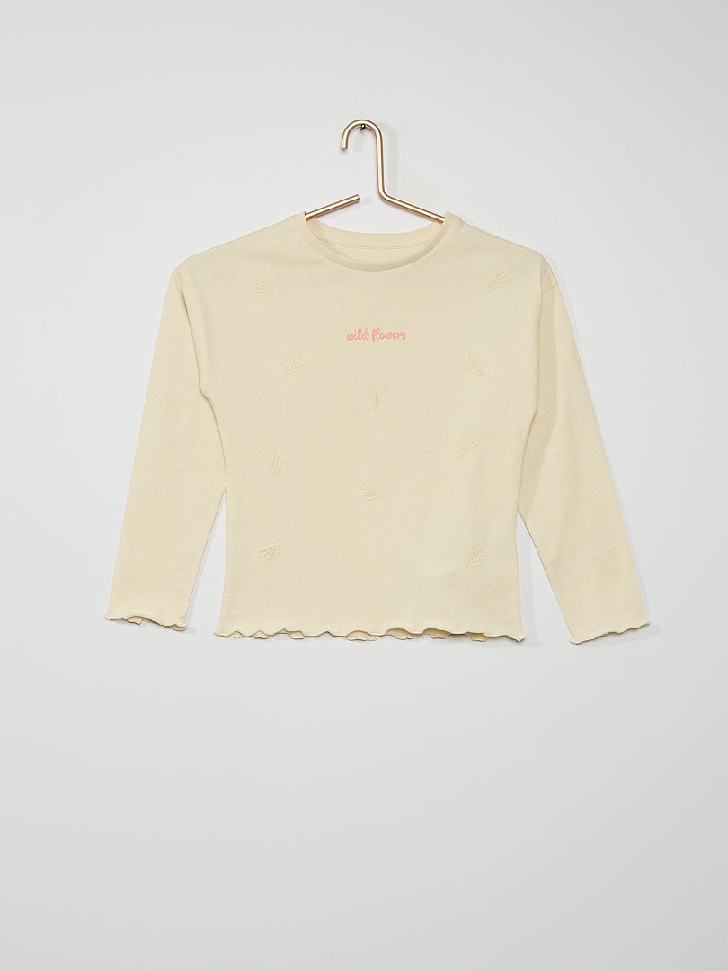 T-shirt con ricamo fiore BIANCO - Kiabi