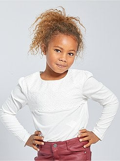 Bambina 3-12 anni - T-shirt con ricamo punto inglese - Kiabi