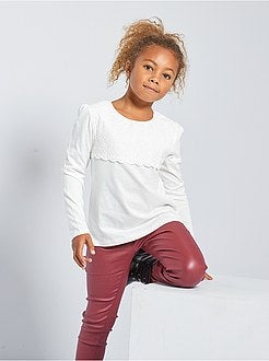 Bambina 3-12 anni - T-shirt con ricamo punto inglese - Kiabi