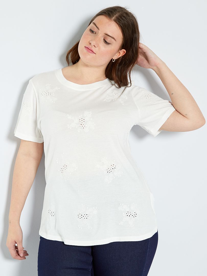T-shirt con ricamo punto inglese Bianco - Kiabi