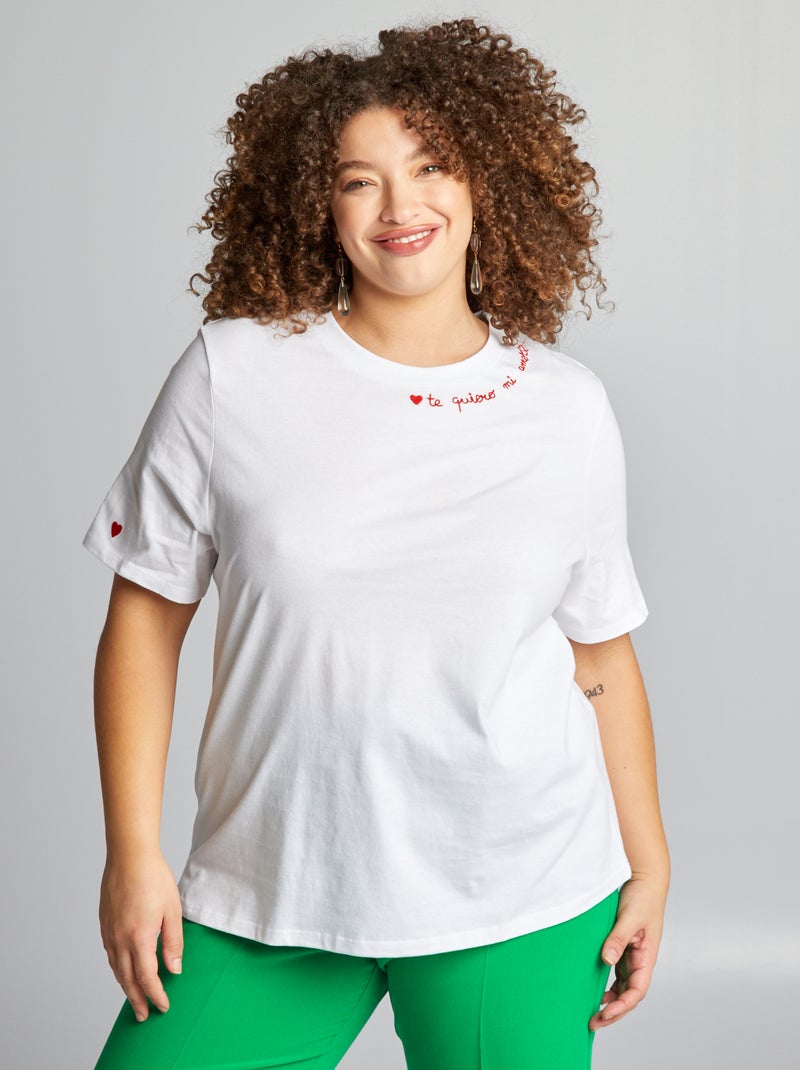 T-shirt con ricamo sul collo BIANCO - Kiabi