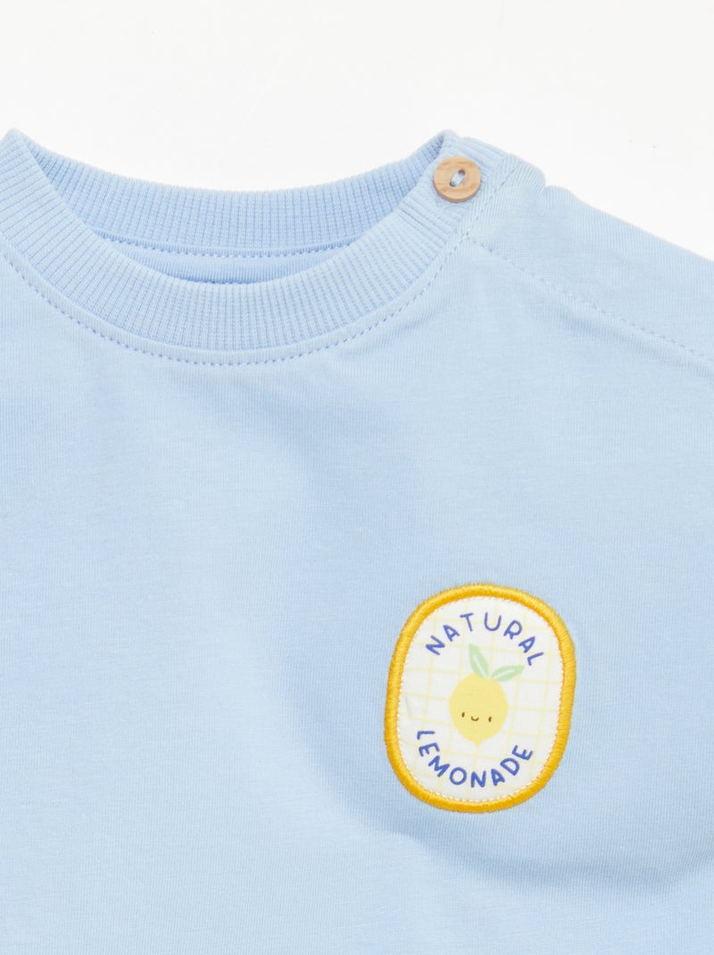 T-shirt con ricamo sul petto Blu - Kiabi
