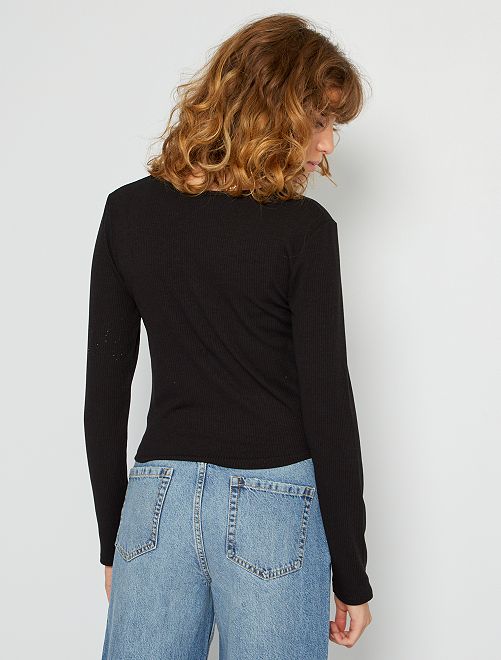 T-shirt con scollatura con lacci - nero - Kiabi - 9.00€
