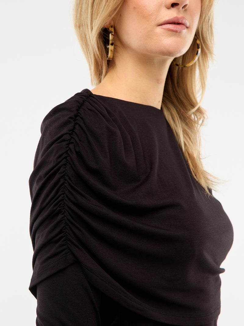 T-shirt con scollo a barca drappeggiato Nero - Kiabi