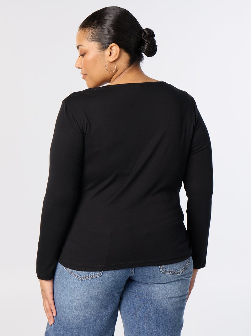 T-shirt con scollo a cappuccio e interno in pizzo Nero - Kiabi