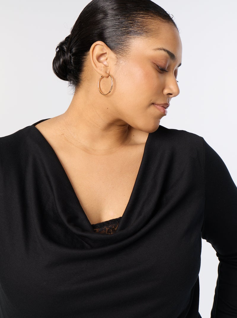 T-shirt con scollo a cappuccio e interno in pizzo Nero - Kiabi
