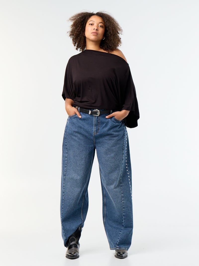 T-shirt con scollo a cascata e maniche corte Nero - Kiabi