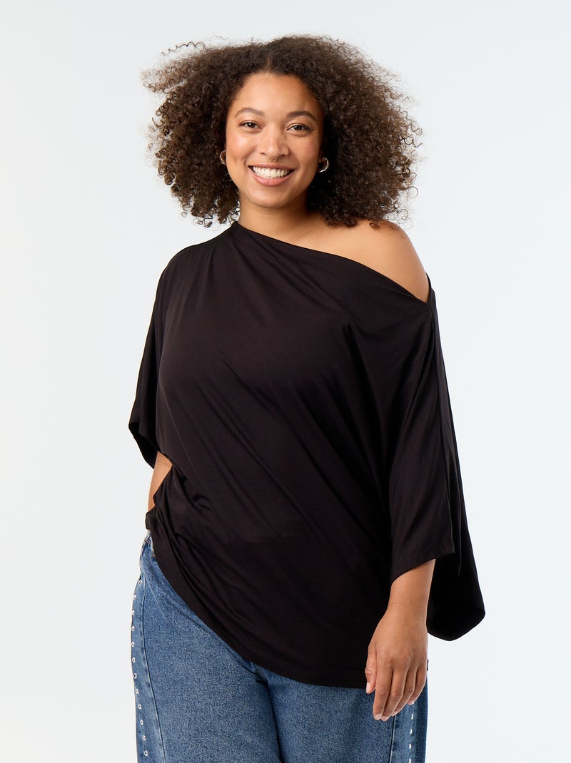 T-shirt con scollo a cascata e maniche corte Nero - Kiabi