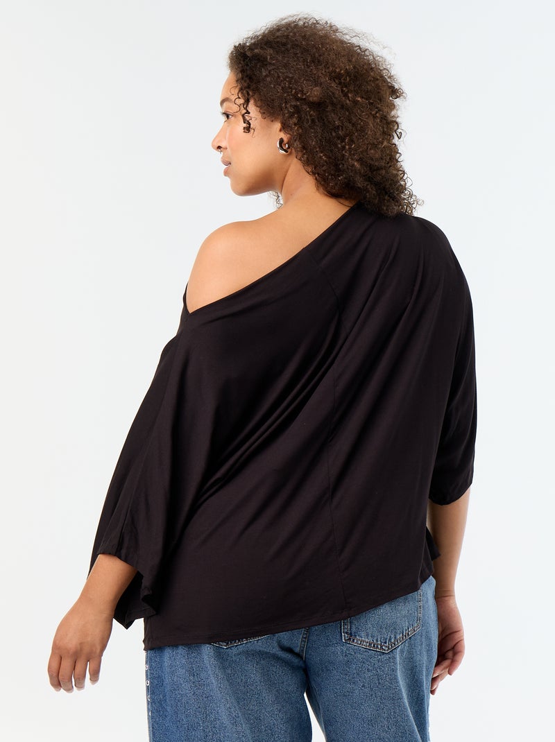 T-shirt con scollo a cascata e maniche corte Nero - Kiabi