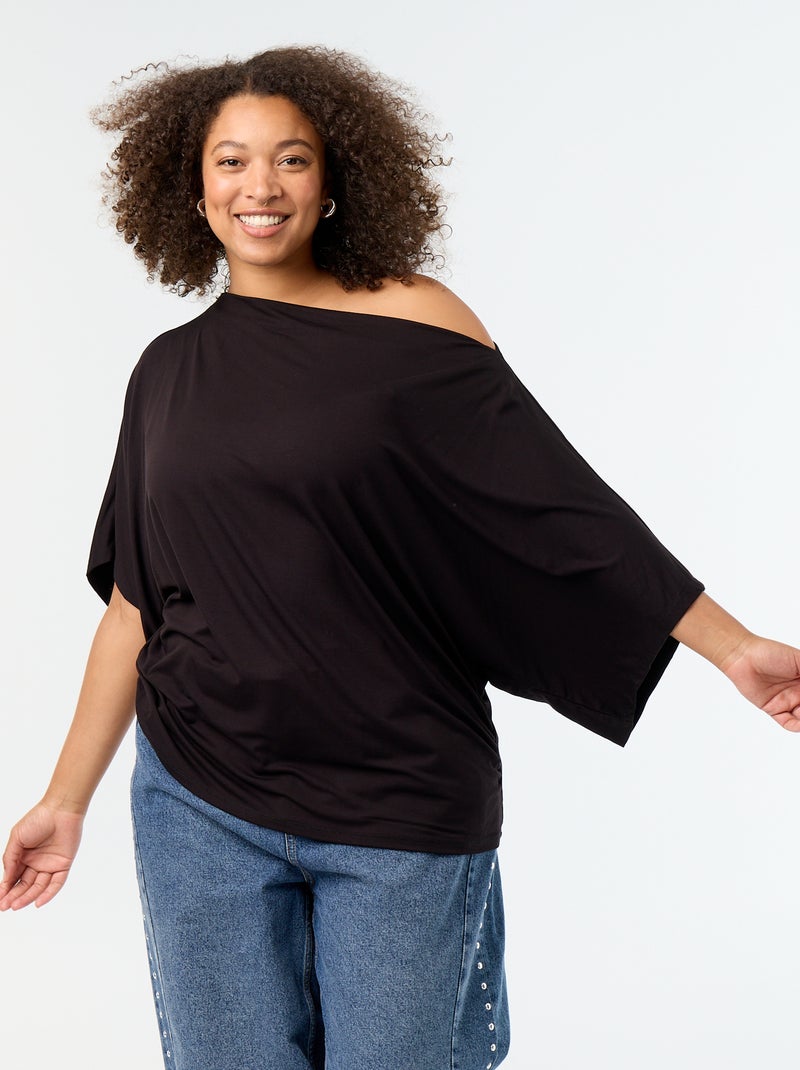 T-shirt con scollo a cascata e maniche corte Nero - Kiabi