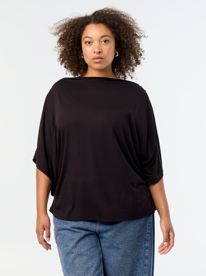 T-shirt con scollo a cascata e maniche corte Nero - Kiabi