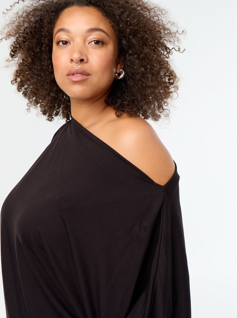 T-shirt con scollo a cascata e maniche corte Nero - Kiabi