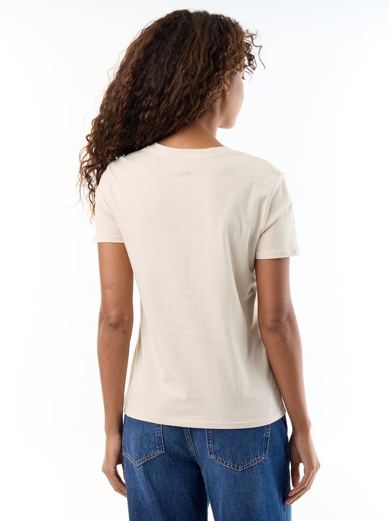 T-shirt con scollo a V Beige - Kiabi