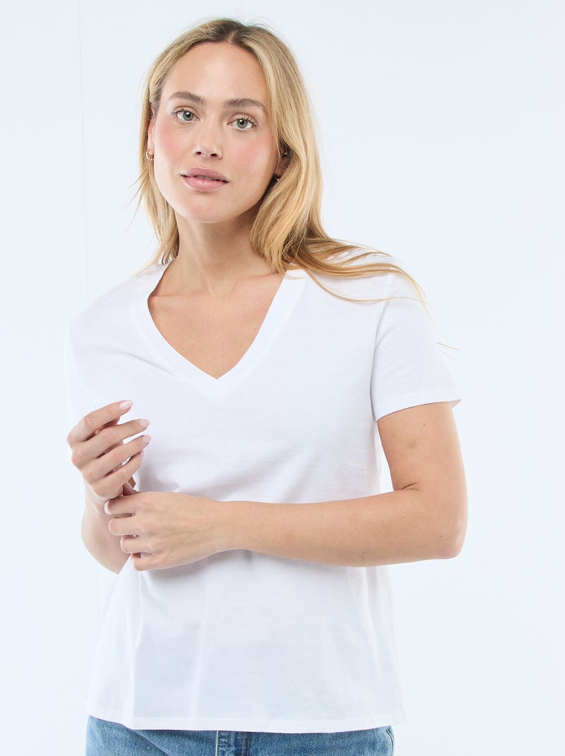 T-shirt con scollo a V Bianco - Kiabi