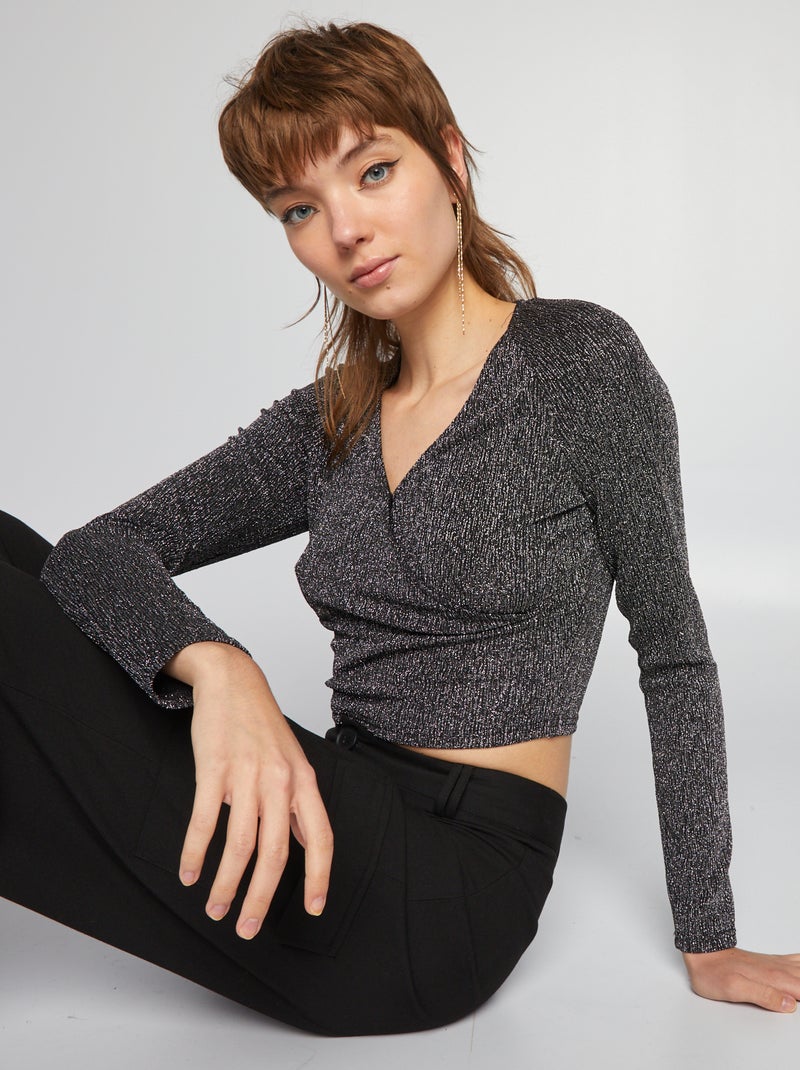 T-shirt con scollo incrociato in maglia soffice GRIGIO - Kiabi